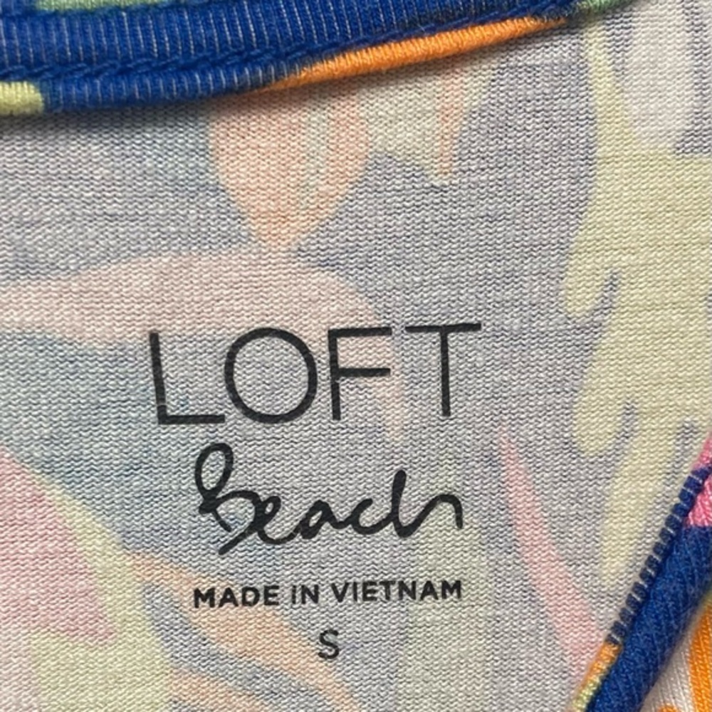 LOFT Beach Womens Small Blue Tropical Floral Ruffle Tiered Maxi Dress Jersey - Picture 4 of 5